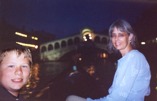 Sean McQueen and Susan McQueen riding in a Venice Gondola