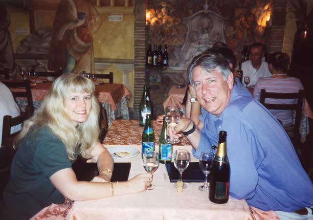 Nancy McQueen and Jim McQueen at Pizzeria le Grotte, Rome, Italy