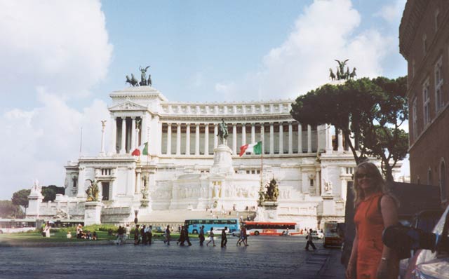 Nancy McQueen at the Victor Emanuel II monument, Rome, Italy